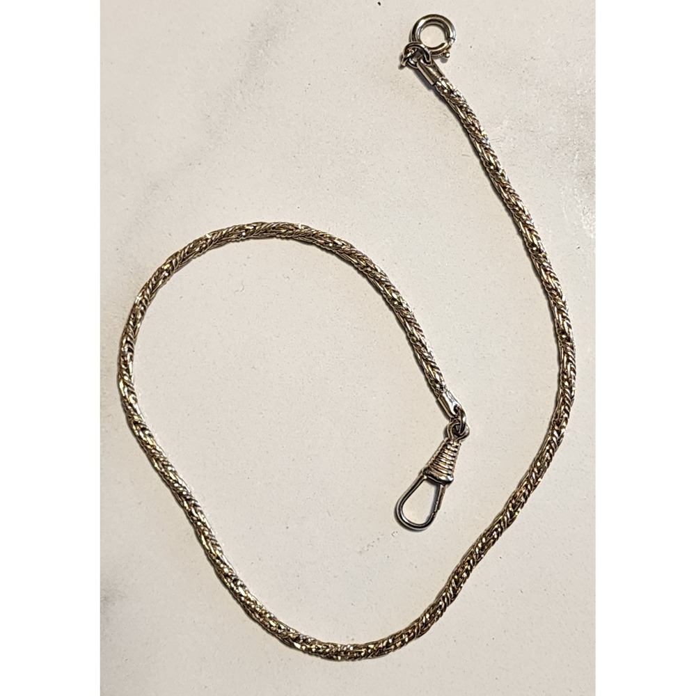 Antique Gold Tone Braided Wheat Link Pocket Watch Chain Swivel Dog Clip 13.5in